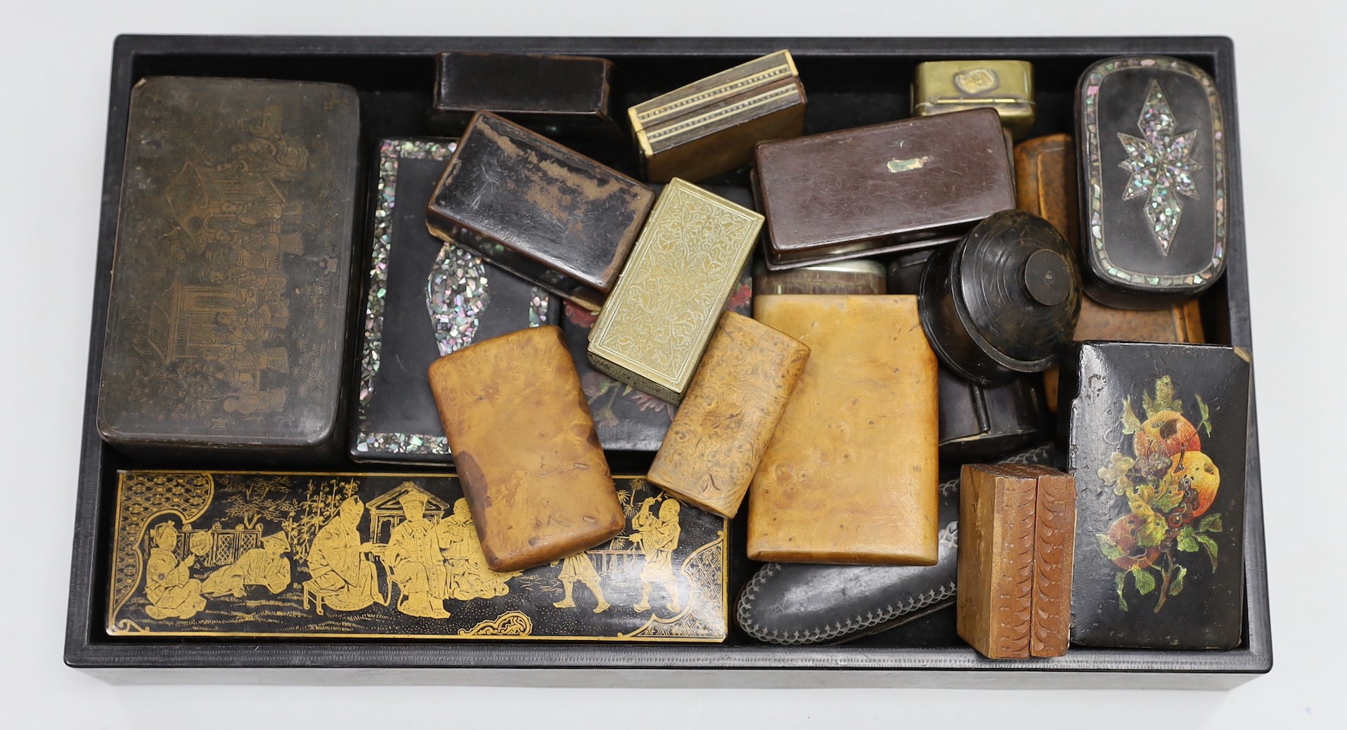 A collection of Victorian snuff and tobacco boxes